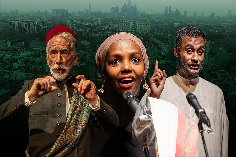 East to Elsewhere - Photo of storytellers by Salam Jones, graphic design by Paul Burgess.