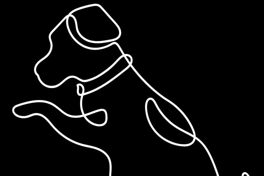 a line drawing of a dog raising its paw