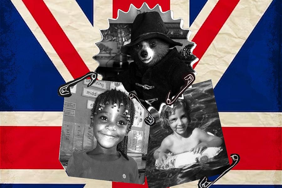 Black and white photograph montage of Paddington Bear, and two baby photos. On a background of Union Jack, Sex Pistols style font reads 'This is What Dreams Are Made Of'.