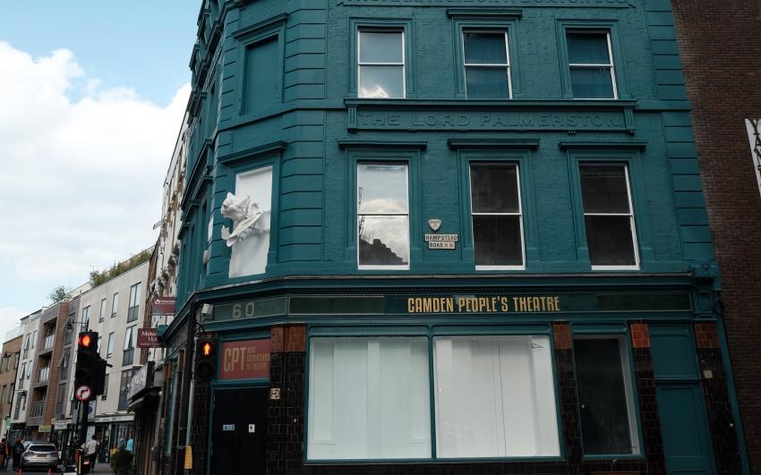 A photo of CPT, the street view of the theatre - two glass windows 
