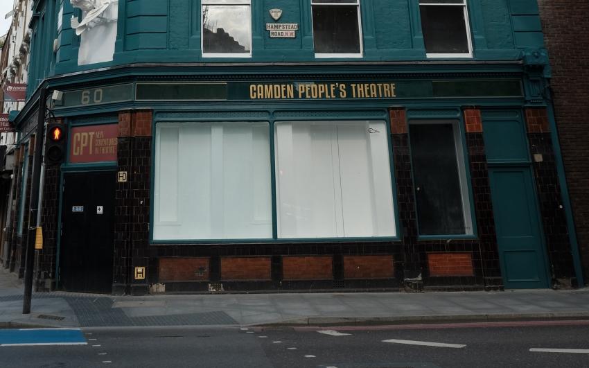 A photo of CPT, the street view of the theaetre - two glass windows 
